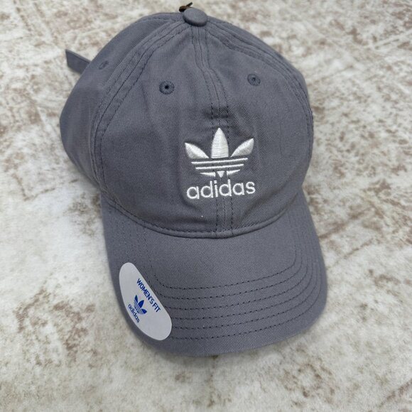 Adidas Hat Cap Strap Back Womens Fit Gray White Trefoil Embroidered Originals - Picture 1 of 9